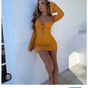 Elegant Mustard Yellow Mini Dress